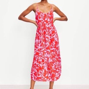LOFT Tropic Strappy Tiered Midi Dress